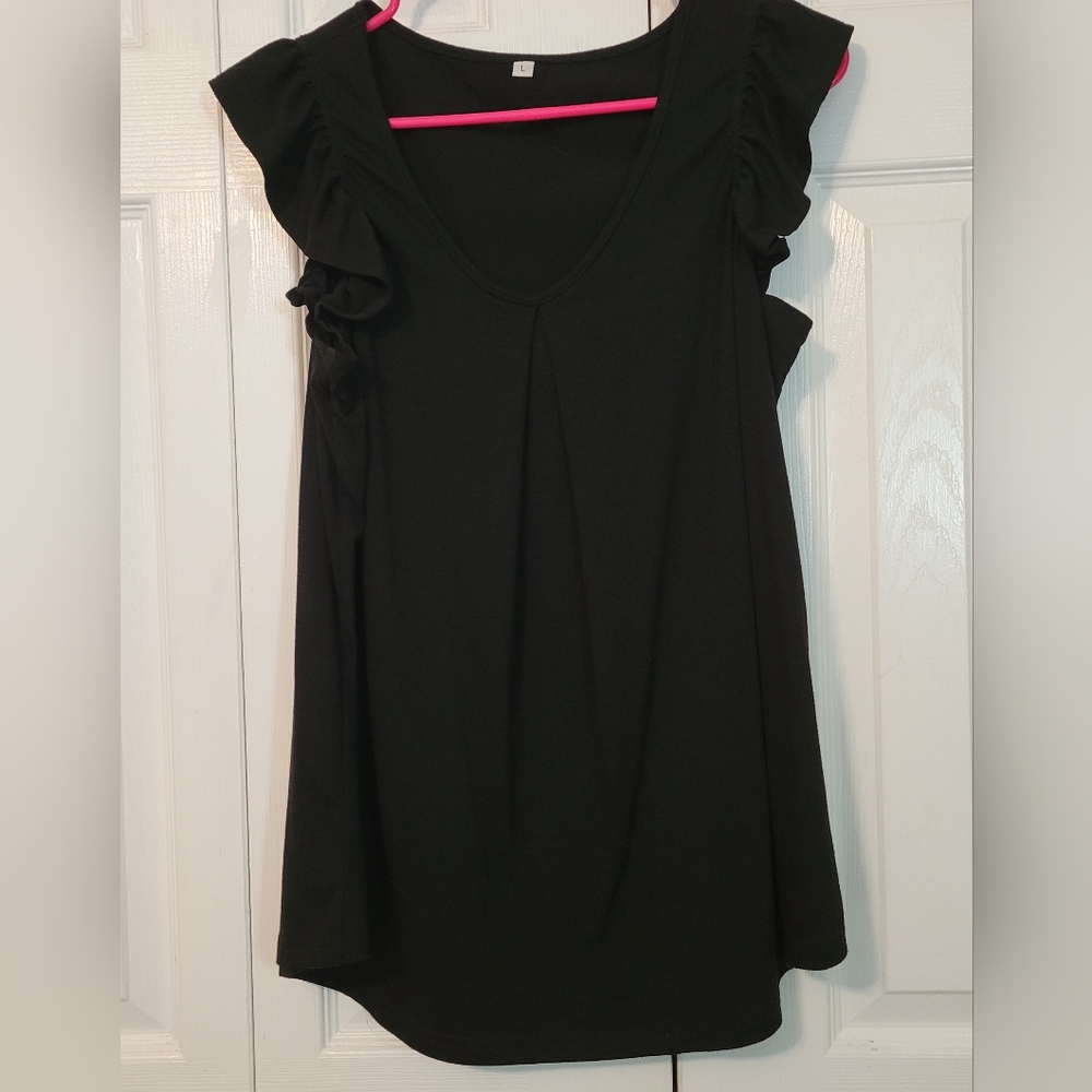Black Ruffled Sleeveless Blouse